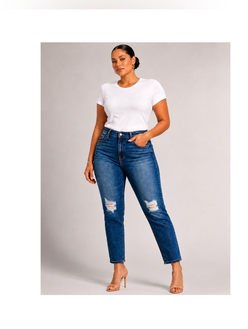 NWT‎ Good American Good Classic High Rise Distressed Stretch Jeans 14/32